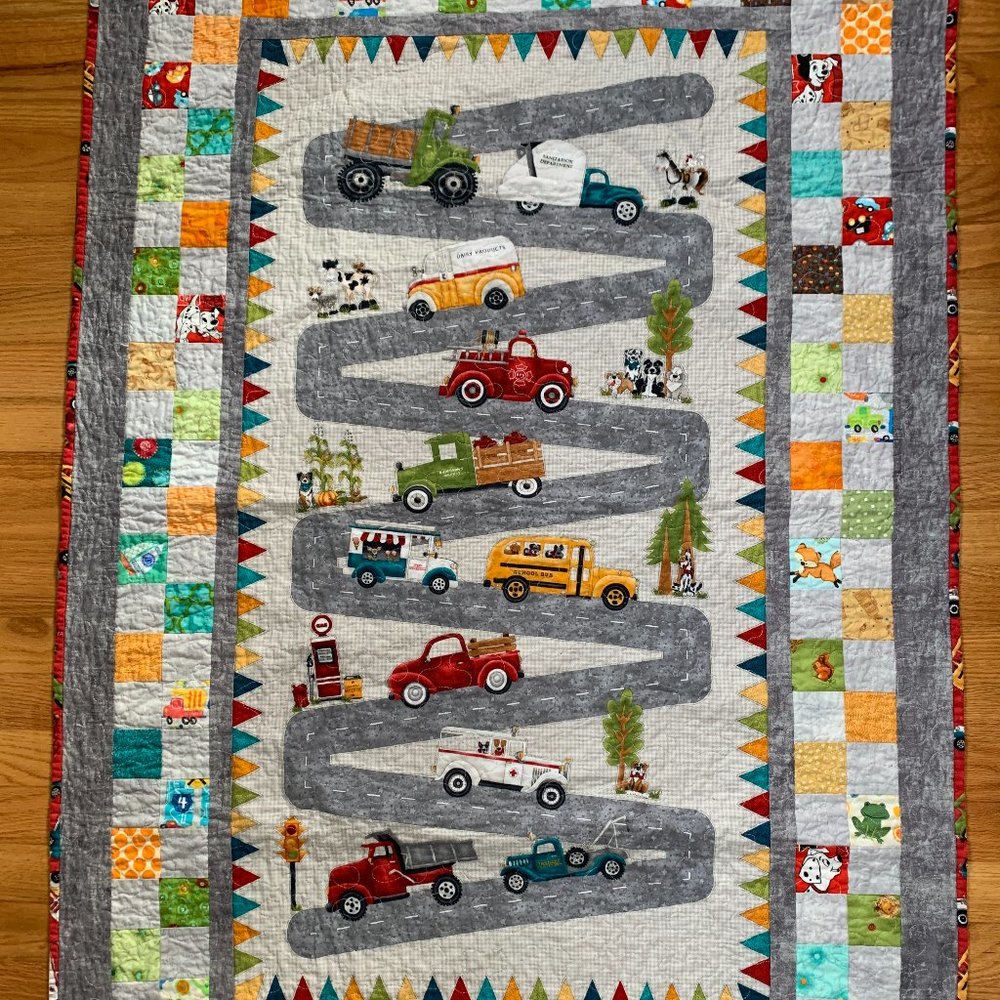 Vintage Toddler Car Track Quilt